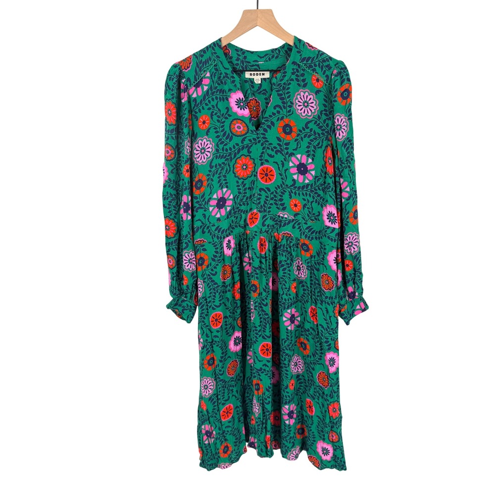 Boden Floral Midi Dress Green US 20 Boho Colorful Garden Party Cottage Mod - Picture 7 of 7